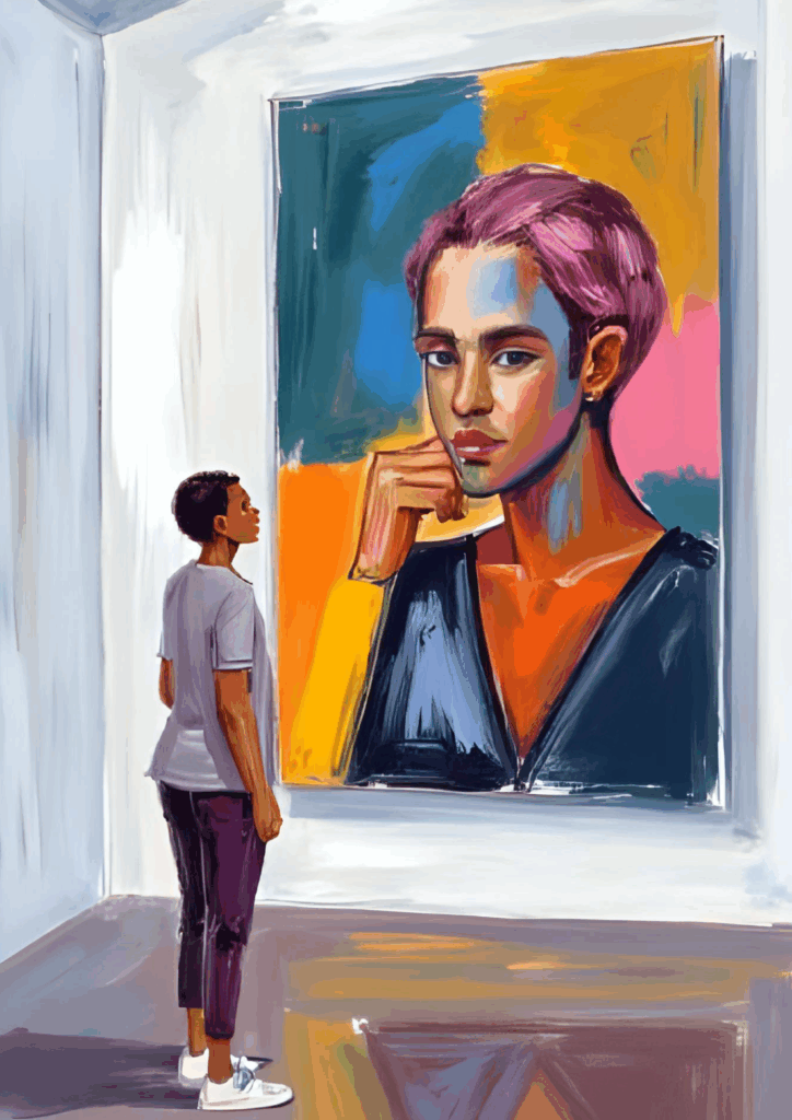 UBUNTU, I am because we are, is a strong South African reference to nurture equality, and fairness. This image is a portrayal of a portrait in oil paint in different colors hanging in a gallery, being viewed by an individual with almost amazement. This image is part of The Lady Isabel Foundation's, Art Collection and a limited amount of prints has been made available for purchase.